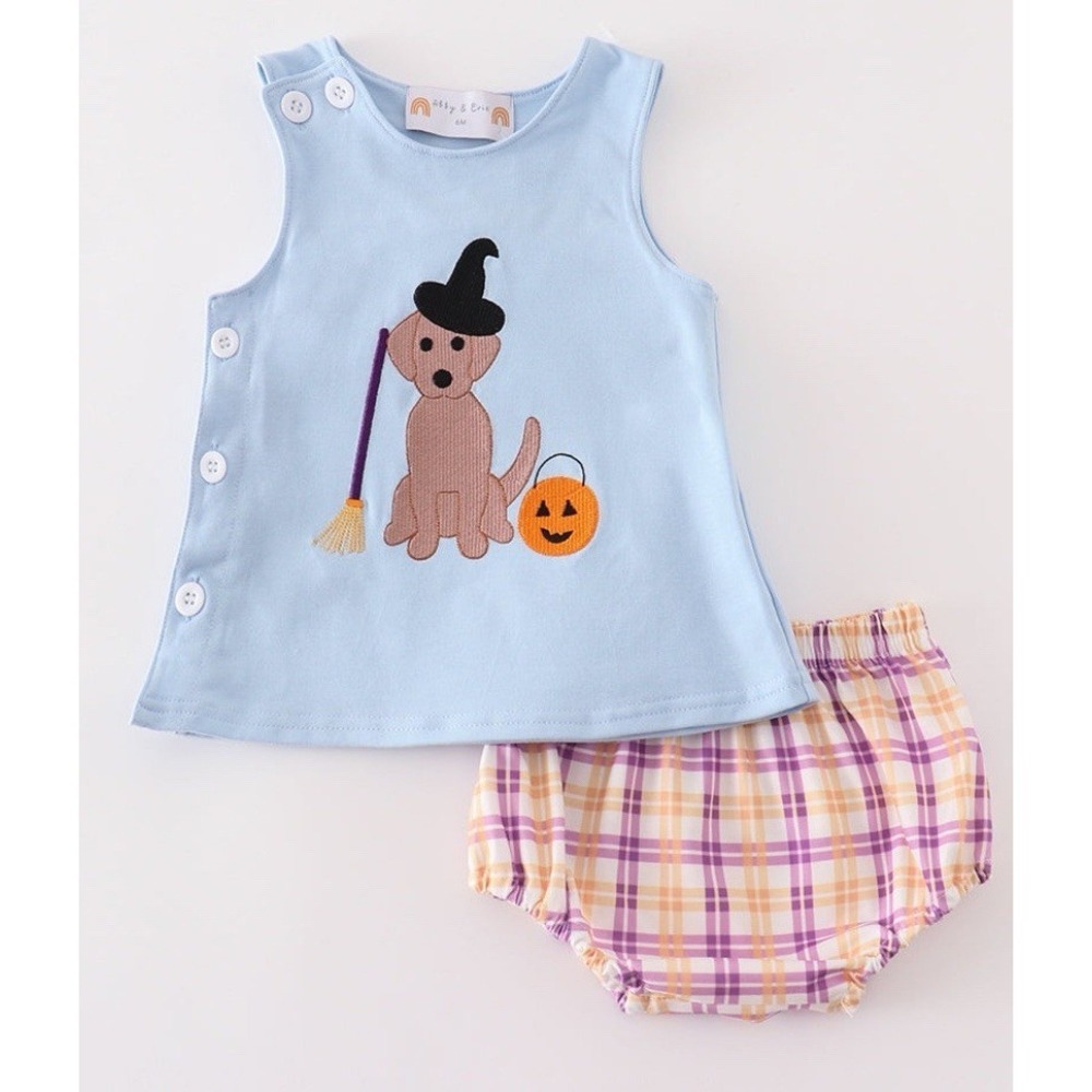 Halloween Pumpkin Puppy Outfit Set Boy's Newborn First Patch Fall Photo Shoot - Picture 2 of 10